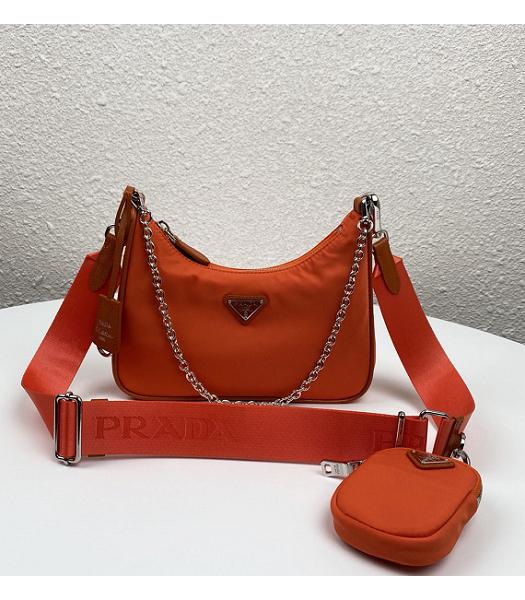 Prada Re-Edition 2005 Orange Original Nylon Mini Hobo Bag