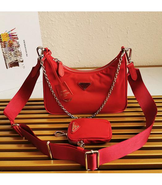 Prada Re-Edition 2005 Cherry Red Original Nylon Mini Hobo Bag