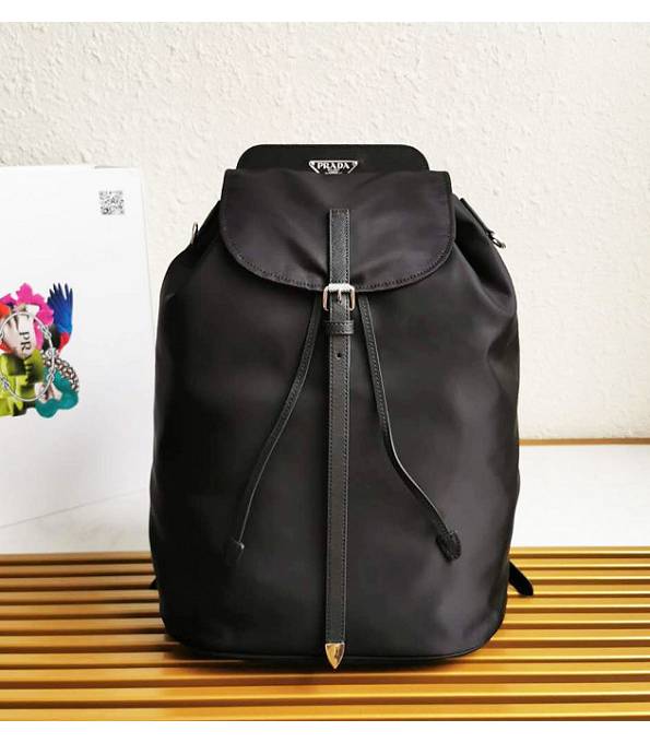 Prada Black Nylon With Original Saffiano Cross Veins Leather Backpack