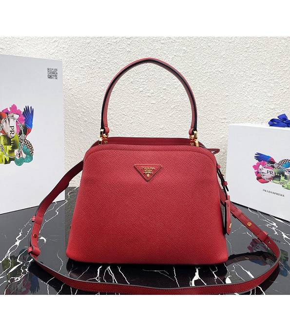 Prada Matinee Red Original Saffiano Cross Veins Leather Mini Tote Shoulder Bag