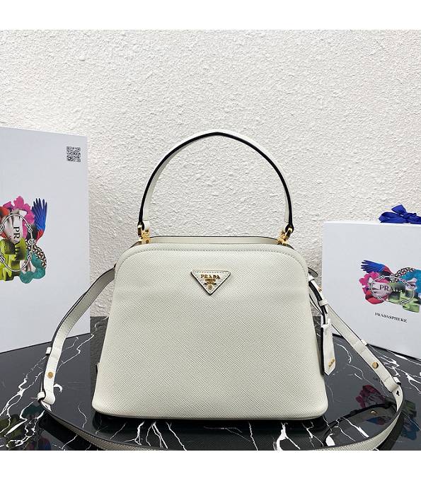 Prada Matinee White Original Saffiano Cross Veins Leather Mini Tote Shoulder Bag