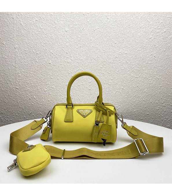 Prada Hyper Leaves Yellow Nylon With Original Cross Veins Leather Pillow Bag