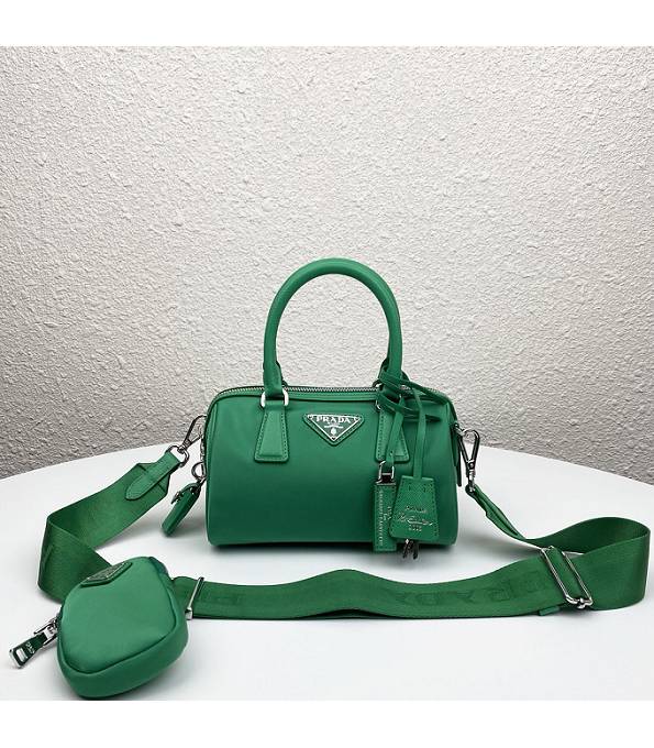 Prada Hyper Leaves Green Nylon With Original Cross Veins Leather Pillow Bag