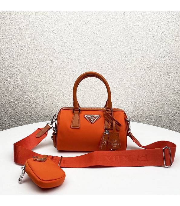 Prada Hyper Leaves Orange Nylon With Original Cross Veins Leather Pillow Bag