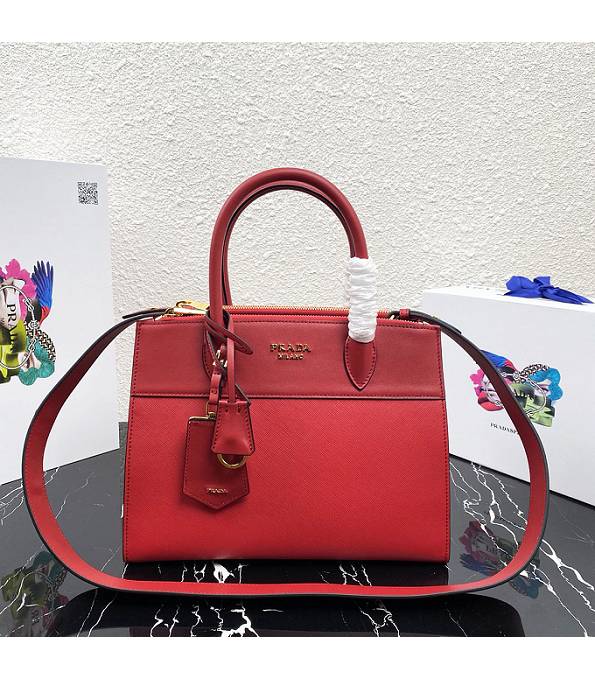 Prada Red Original Saffiano Leather Paradigme Tote Bag