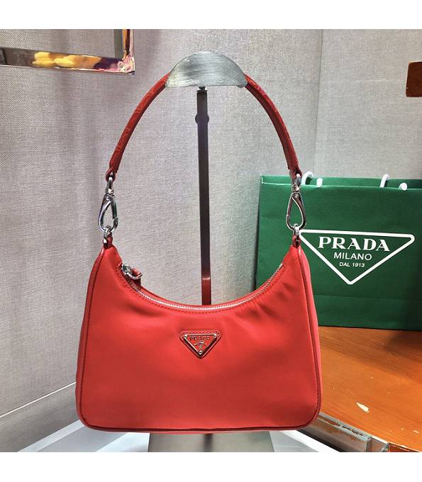 Prada Orange Nylon With Original Croc Veins Leather Hobo Shoulder Bag