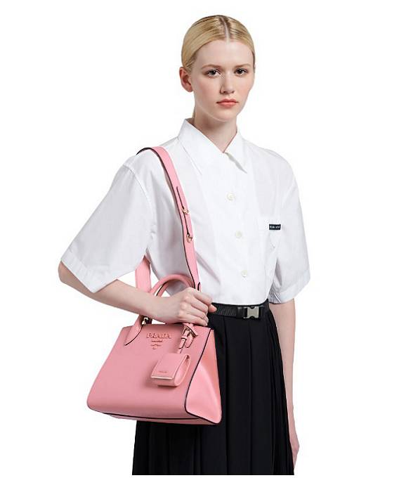 Prada Monochrome Pink Saffiano Original Cross Veins Leather Small Shoulder Bag