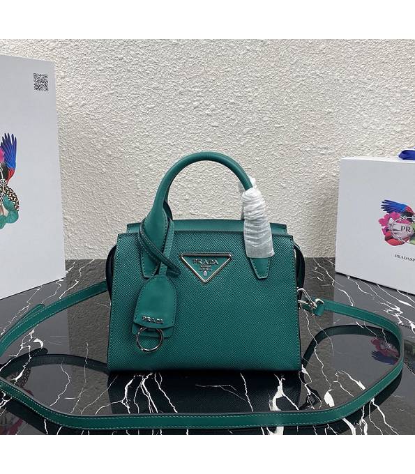 Prada Monochrome Saffiano Peacock Green Original Cross Veins Leather Tote Shoulder Bag