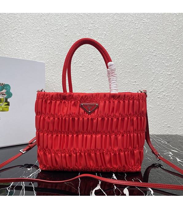 Prada Red Original Embossed Nylon Tote Bag