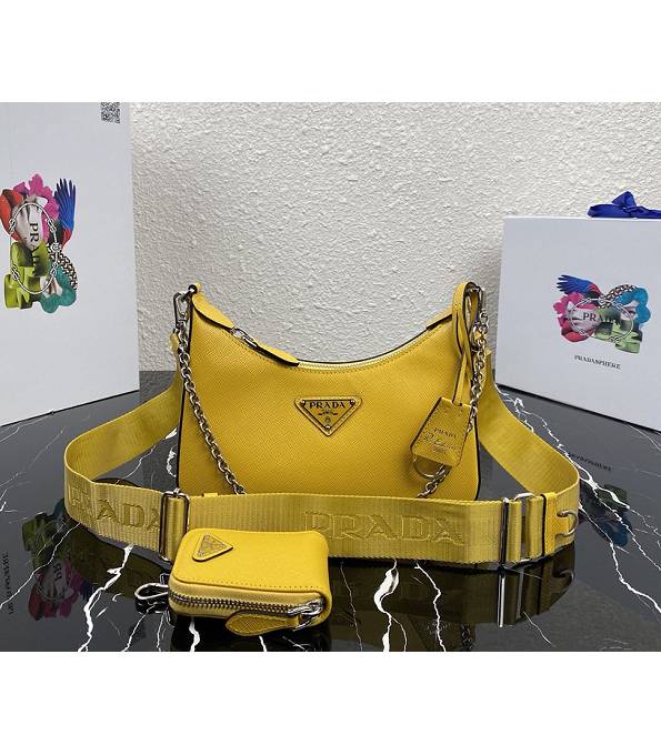 Prada Re-Edition 2005 Yellow Original Cross Veins Leather Mini Hobo Bag