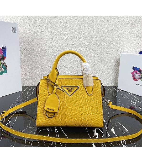 Prada Monochrome Saffiano Yellow Original Cross Veins Leather Tote Shoulder Bag