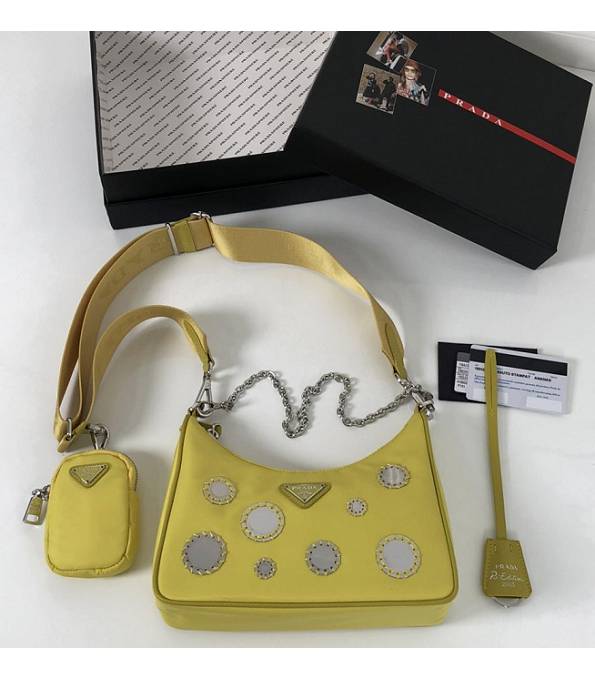 Prada Re-Edition 2005 Glass Yellow Original Nylon Silver Metal Mini Hobo Bag