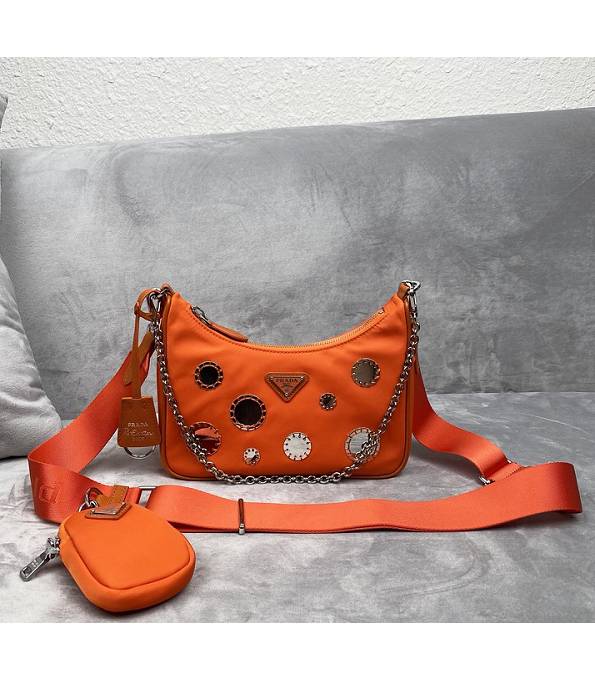 Prada Re-Edition 2005 Glass Orange Original Nylon Silver Metal Mini Hobo Bag With Checking IC Chip