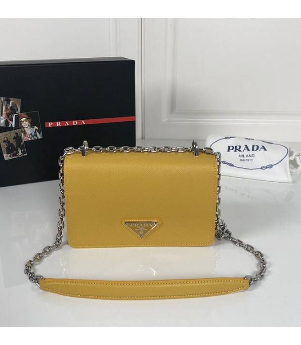 Prada Saffiano Yellow Original Cross Veins Leather Small Shoulder Bag