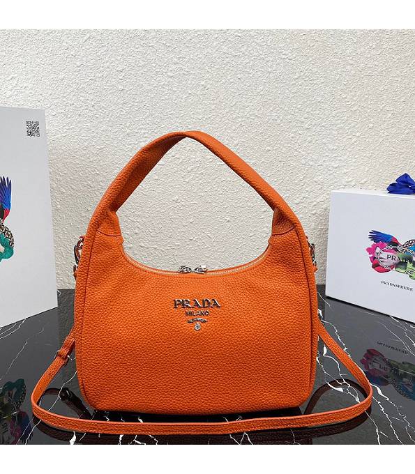 Prada Orange Original Litchi Veins Calfskin Leather Hobo Bag With Checking IC Chip