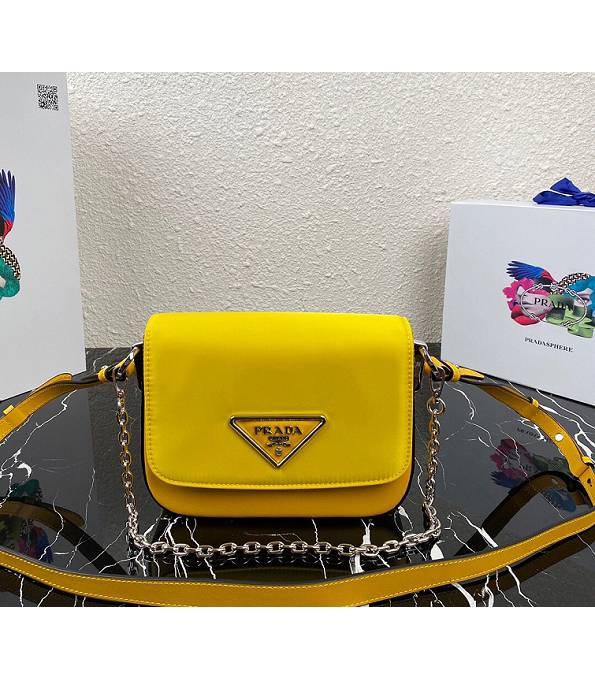 Prada Yellow Nylon With Original Calfskin Leather Silver Chain Crossbody Bag