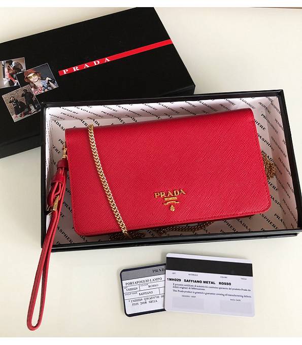 Prada Saffiano Red Original Cross Veins Leather Mini Bag