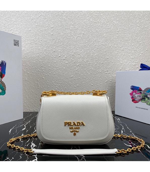 Prada White Original Saffiano Cross Veins Leather Golden Chain Shoulder Bag