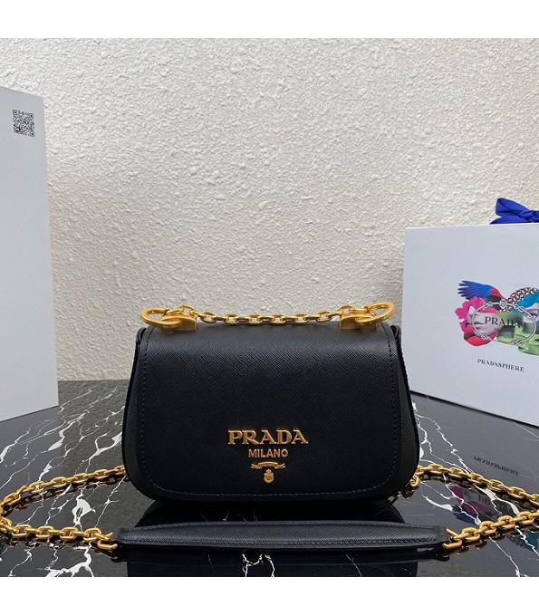 Prada Black Original Saffiano Cross Veins Leather Golden Chain Shoulder Bag