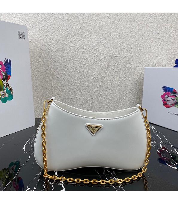 Prada White Original Smooth Calfskin Leather Golden Chain Hobo Bag