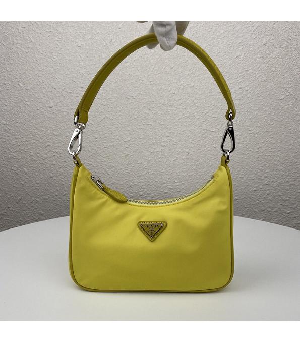 Prada Yellow Nylon With Original Croc Veins Leather Hobo Shoulder Bag