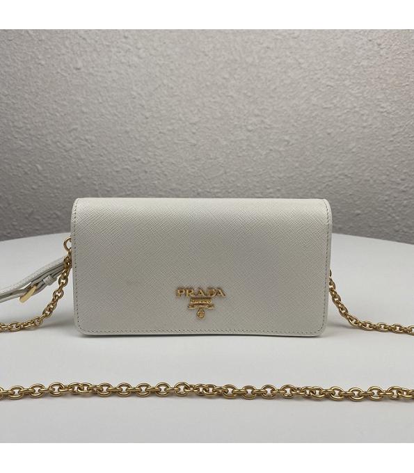 Prada White Original Saffiano Cross Veins Calfskin Mini Bag Golden Chain With Checking IC Chip