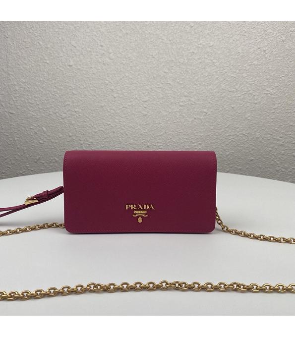 Prada Fuchsia Original Saffiano Cross Veins Calfskin Mini Bag Golden Chain With Checking IC Chip