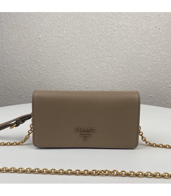 Prada Apricot Original Saffiano Cross Veins Calfskin Mini Bag Golden Chain With Checking IC Chip