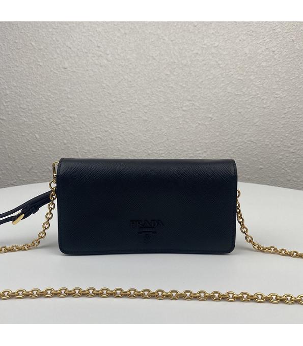 Prada Black Original Saffiano Cross Veins Calfskin Mini Bag Golden Chain With Checking IC Chip