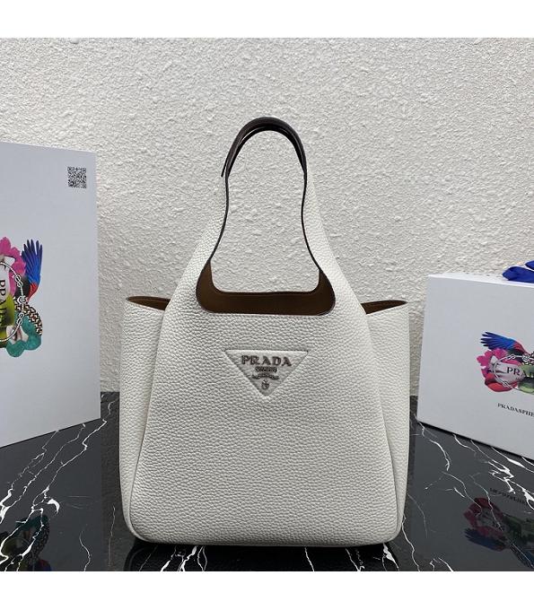 Prada White Original Soft Calfskin Leather Bucket Bag