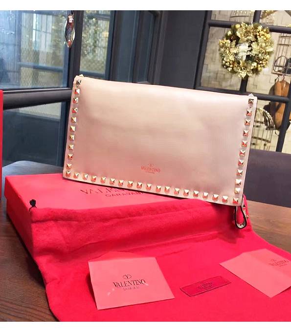 Valentino Nude Pink Original Plain Veins Leather Golden Rivet 28cm Clutch