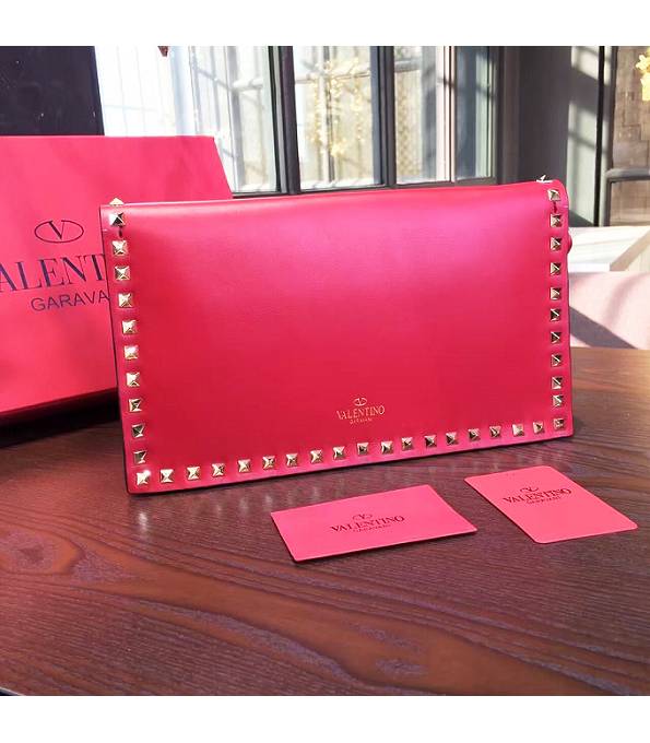 Valentino Red Original Plain Veins Leather Golden Rivet 28cm Clutch