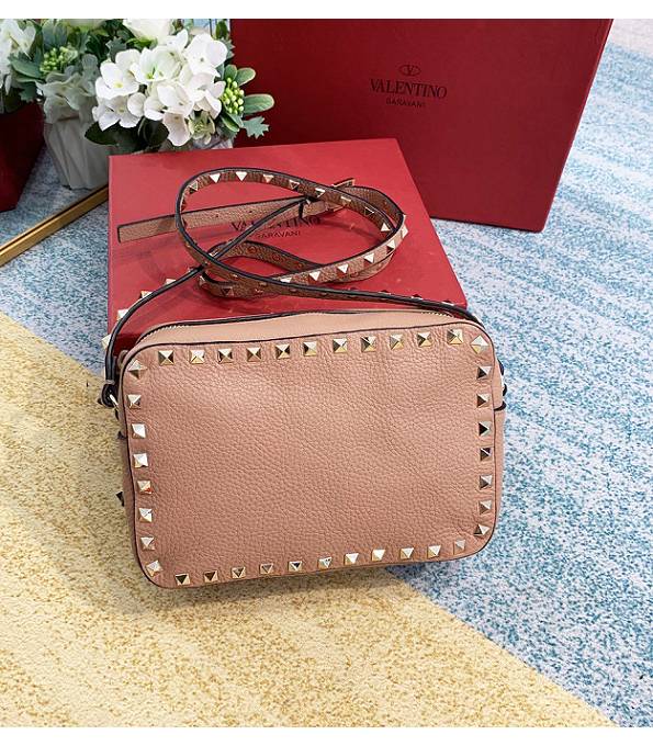 Valentino Nude Pink Original Litchi Veins Leather 20cm Camera Bag Golden Rivets