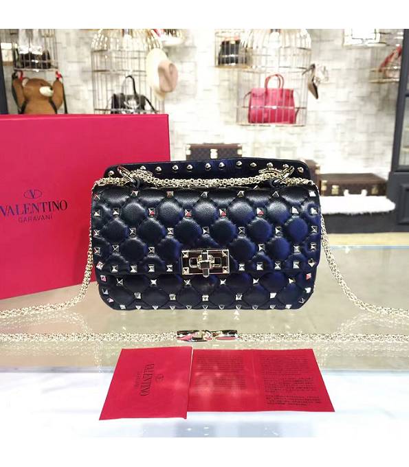 Valentino Garavani Rockstud Spike Black Original Soft Lambskin Golden Chain 20cm Shoulder Bag