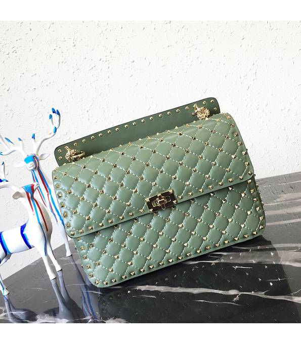 Valentino Garavani Rockstud Spike Green Original Soft Lambskin 30cm Top Handle Chain Bag Golden Rivet