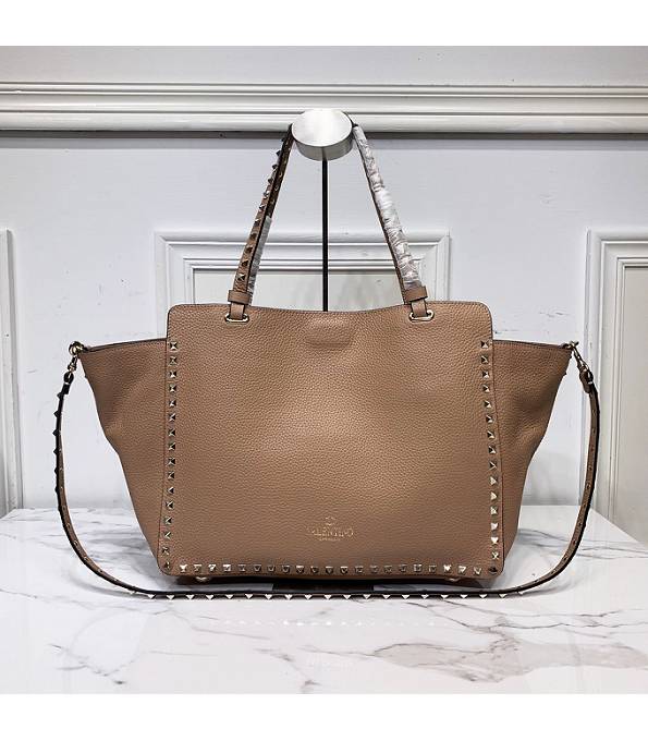 Valentino Rockstud Golden Rivet Apricot Original Litchi Calfskin Leather Tote Shopping Bag