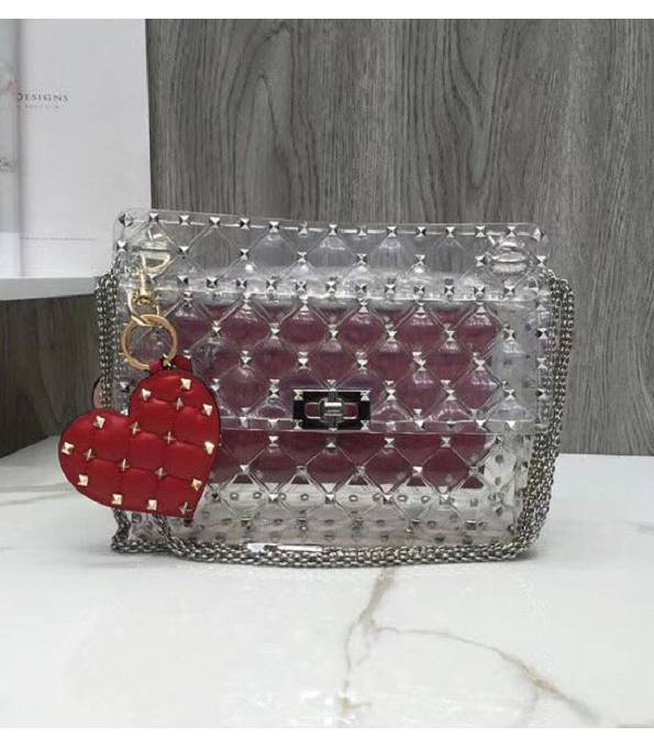 Valentino Garavani Rockstud Spike Transparent Original PVZ Silver Rivet 24cm Shoulder Bag