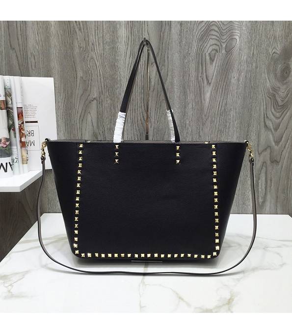 Valentino VLTN Print Black/Grey Original Calfskin Leather 33cm Reversible Tote Bag Golden Rivet