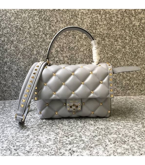 Valentino Grey Original Lambskin Leather Tote Bag Golden Rivets