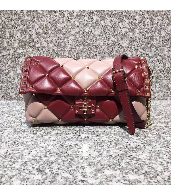 Valentino Garavani Candystud Wine Red/Pink Original Lambskin Leather Shoulder Bag Golden Rivets