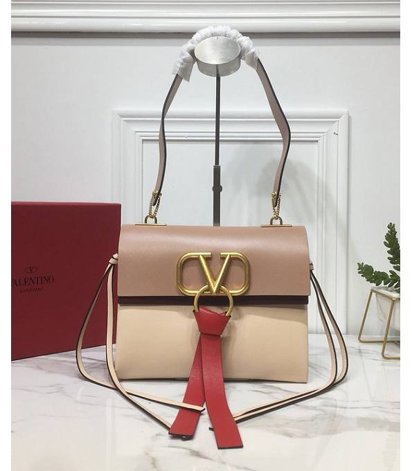 Valentino Vring Apricot/Light Apricot Original Plain Veins Calfskin Small Shoulder Bag Golden Logo