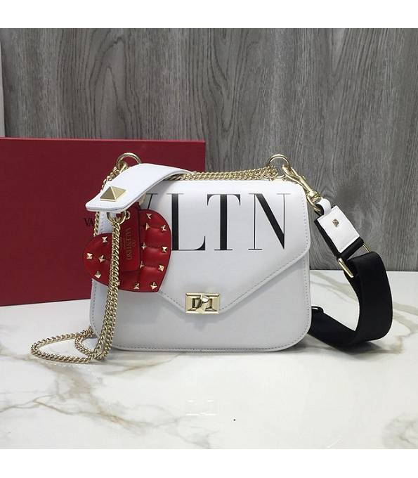 Valentino Vltn Garavani Rockstud White Original Calfskin Leather Golden Chain Medium Cross Body Bag