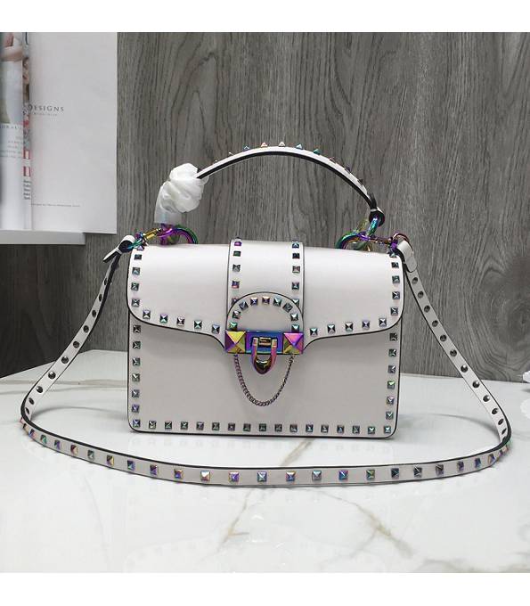 Valentino Rockstud White Original Calfskin Leather Colors Rivet Top Handle Shoulder Bag