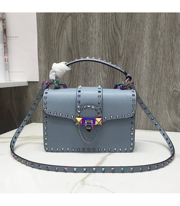 Valentino Rockstud Grey Original Calfskin Leather Colors Rivet Top Handle Shoulder Bag