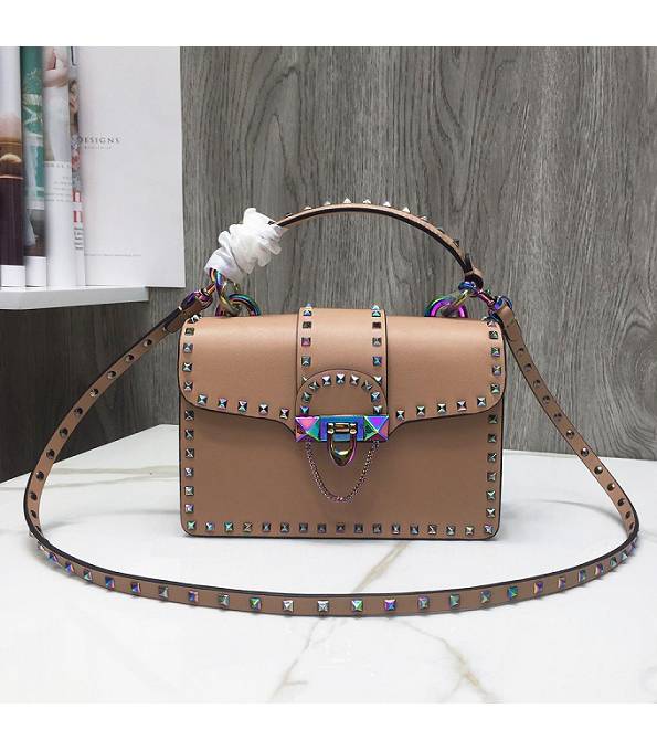 Valentino Rockstud Apricot Original Calfskin Leather Colors Rivet Top Handle Shoulder Bag