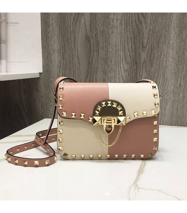 Valentino Garavani Rockstud Rolling Apricot/White Original Calfskin Golden Rivet 20cm Shoulder Bag