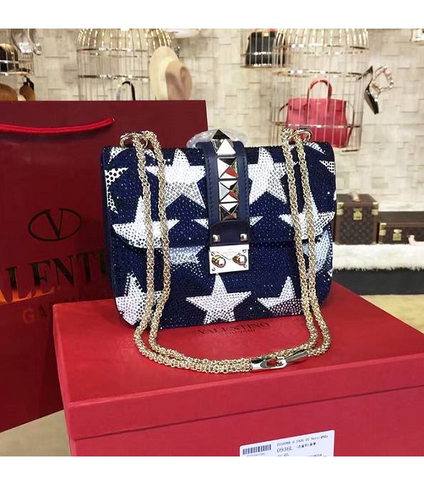 Valentino Rockstud Star Blue Original Plain Veins Leather Rhinestone 21cm Shoulder Bag