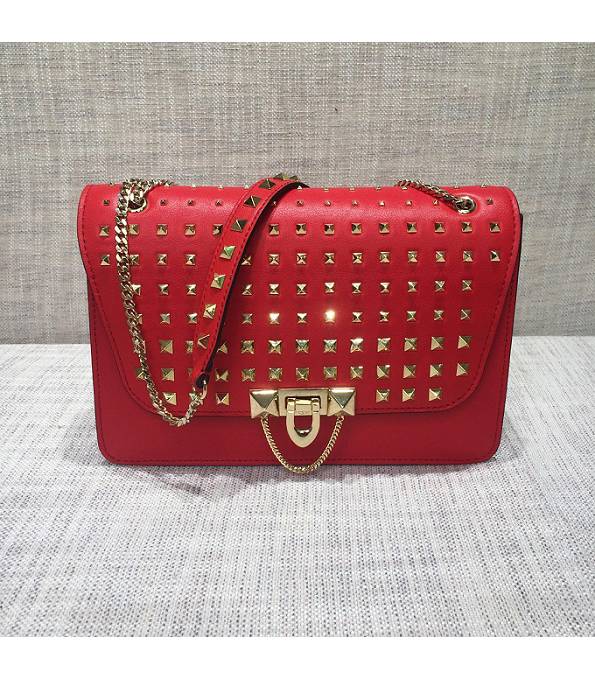 Valentino Garavani Demilune Red Original Calfskin Leather Golden Rivet Cross Body Bag