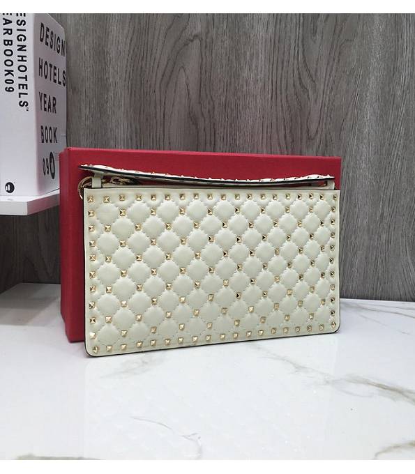 Valentino White Original Calfskin Leather Golden Rivet Clutch