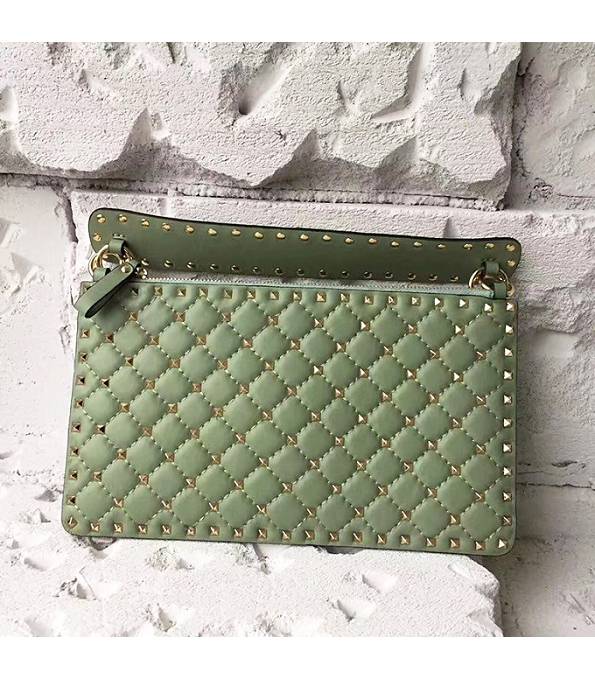 Valentino Green Original Calfskin Leather Golden Rivet Clutch